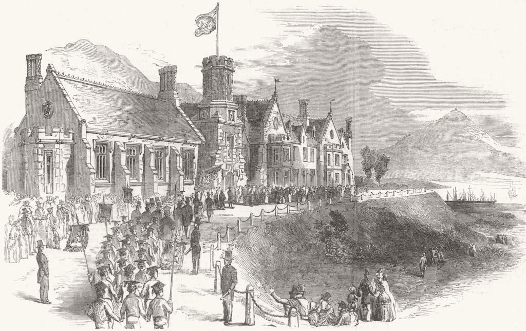 WALES. Opening of the Swansea New Grammar School 1853 old antique print